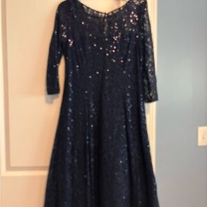 SLNY Blue Sequin Embellished Gown